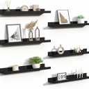 upsimples Floating Shelves for Wall, 23.6 Inch Shelves for Decor Storage Set of 6, Wall Mounted Wood Shelf for Bedroom, Living Room, Bathroom, Kitchen, Long Picture Ledge Shelves, Black