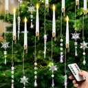 Flutesan Christmas Tree Candles with Remote Timer 24 Pack LED Crystal Candle Lights Battery Operated Christmas Candles with Crystal Ball Teardrop Snowflake Ice Pick and Hook Xmas Tree Hanging Ornament