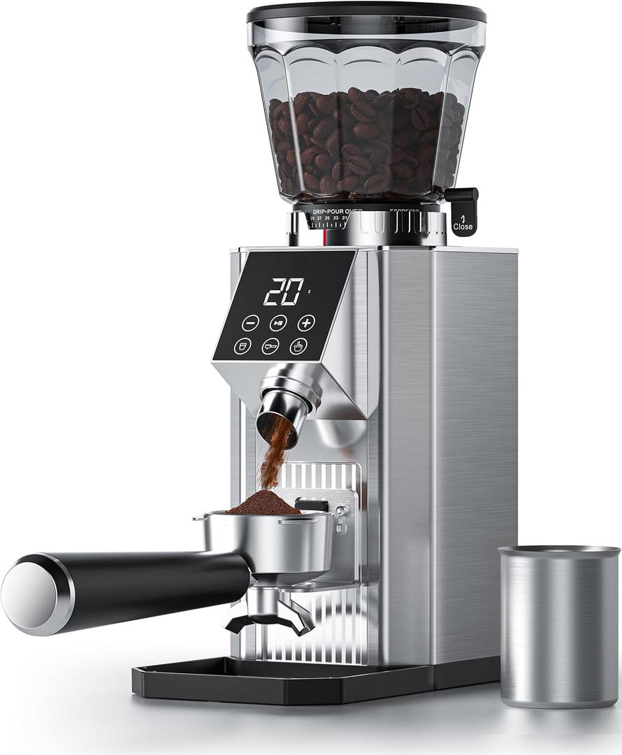 COFIBREWS Burr Coffee Bean Grinder for Home Use with 45 Precise Grinding Settings, Espresso Grinder with Height Adjustable Funnel Stand, LED Touch Panel, Anti-static Design, Micro Switch User Friendly