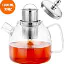 33oz/1000ml Glass Teapot with Removable Infuser, Borosilicate Glass Tea Pot Stovetop Safe, Blooming and Loose Leaf Teapots