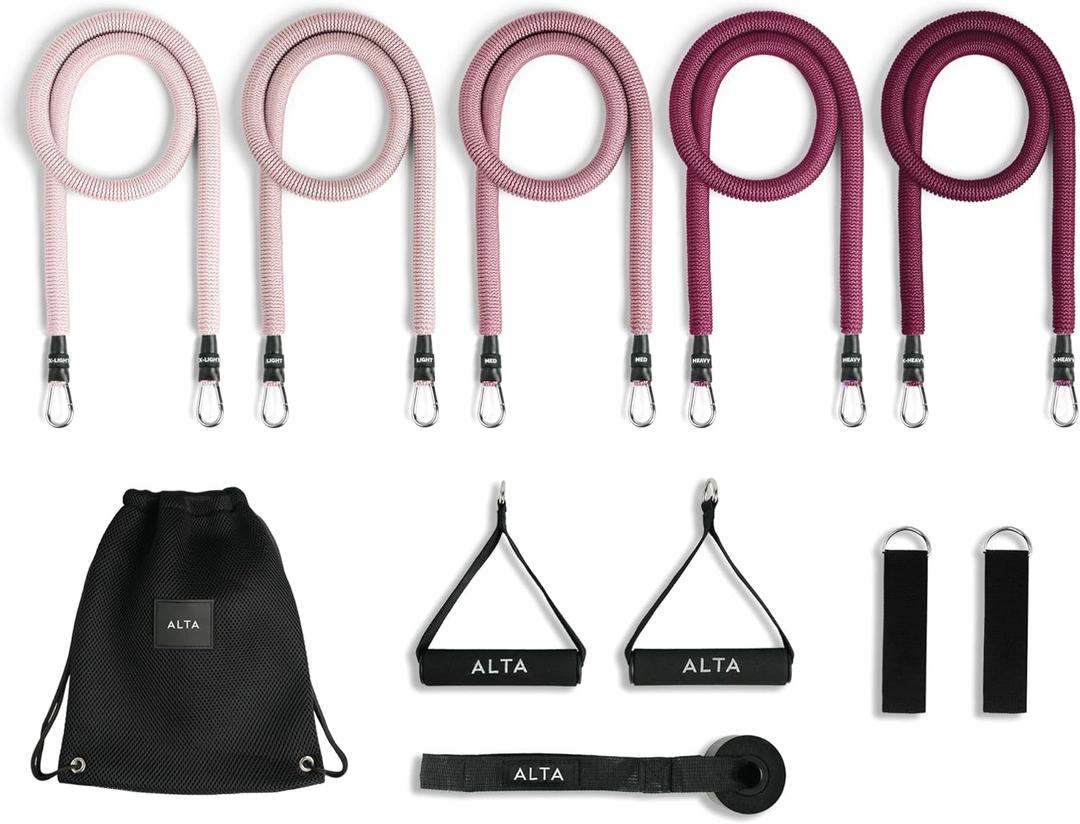 ALTA Resistance Tube Bands for Women - Full Kit Resistance Bands for Working Out with Handles, Ankle Straps, Door Anchor  Home Workout Bands for Physical Therapy, Pilates Long Exercise Bands Set (Burst)