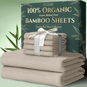 DECOLURE 100% Organic Viscose Derived from Bamboo Sheets King Size 6pcs - Ultra Soft & Luxuriously Cooling, 17" Deep Pocket, Double Stitching, Perfect for Hot Sleepers - King Bed Sheets (Taupe)