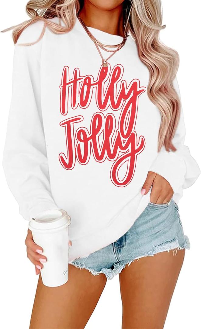 KIDDAD Christmas Sweatshirts for Women Glitter Patch Merry Christmas Letter Print Sweater Embroidered Striped Pullover Tops (White, XL)