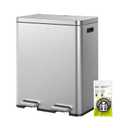 EKO Edison Dual Trash Can for Recycling and Trash, 8+8 Gallons Kitchen Garbage Can with Dual Removable Inner Liners, Independent Lids and Pedals, Matte Stainless Steel (30L+30L)