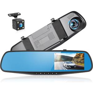 4.5 Inch Mirror Dash Cam for Cars,1080P Rear View Mirror Front and Rear View Dual Cameras,Super Night Vision,Parking Assistance,24H Parking Monitor,Waterproof Backup Camera