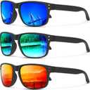 KALIYADI Polarized Sunglasses for Men and Women Vintage Style Sun Glasses for Fishing Running Driving with UV Protection ((3 Pack) Dark Blue/Green/Orange)