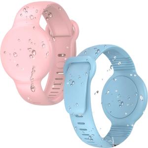 for AirTag Bracelet for Kids, 2 Pack Kids Airtag Bracelet, Air Tagholder for Kids Compatible with AirTag 1st & 2nd Gen, Soft Silicone Adjustable Kids Wristband for Boys Girls (Pink/LightBlue)