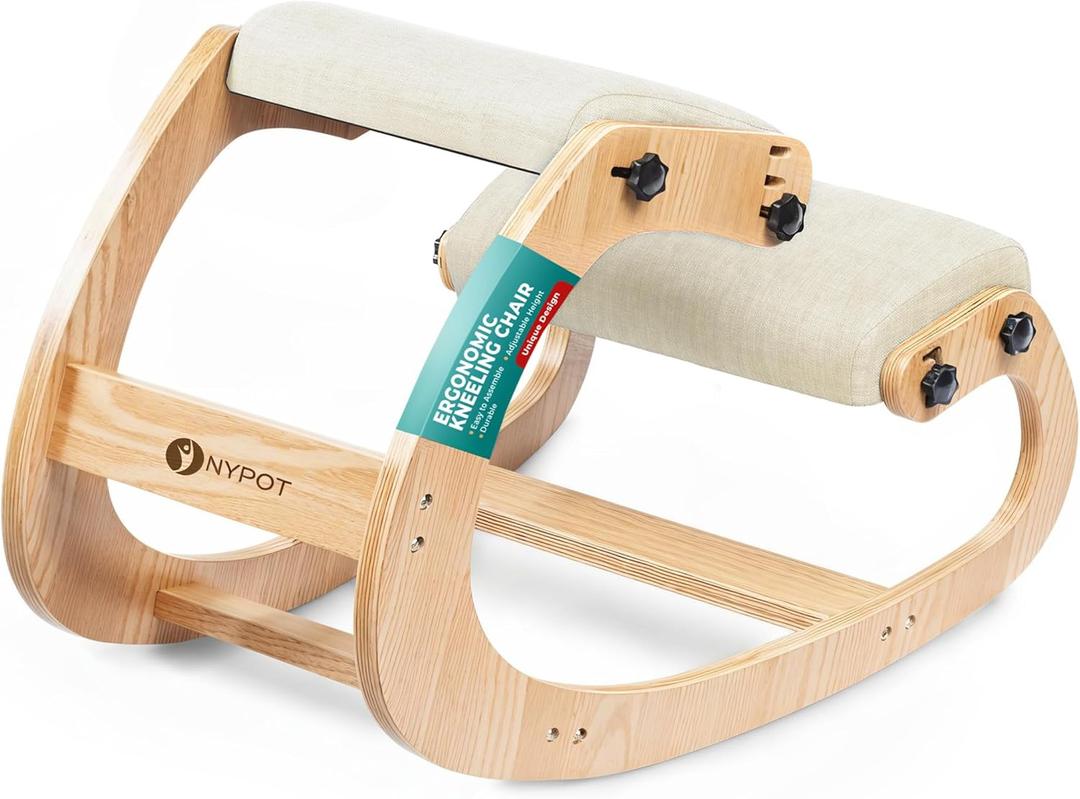 NYPOT Ergonomic Kneeling Chair with Adjustable Seats - Knee Chair for Posture Correction & Kneel Rocking Stool for Desk - Back Pain Relief and Support for Home and Office - (Ivory)