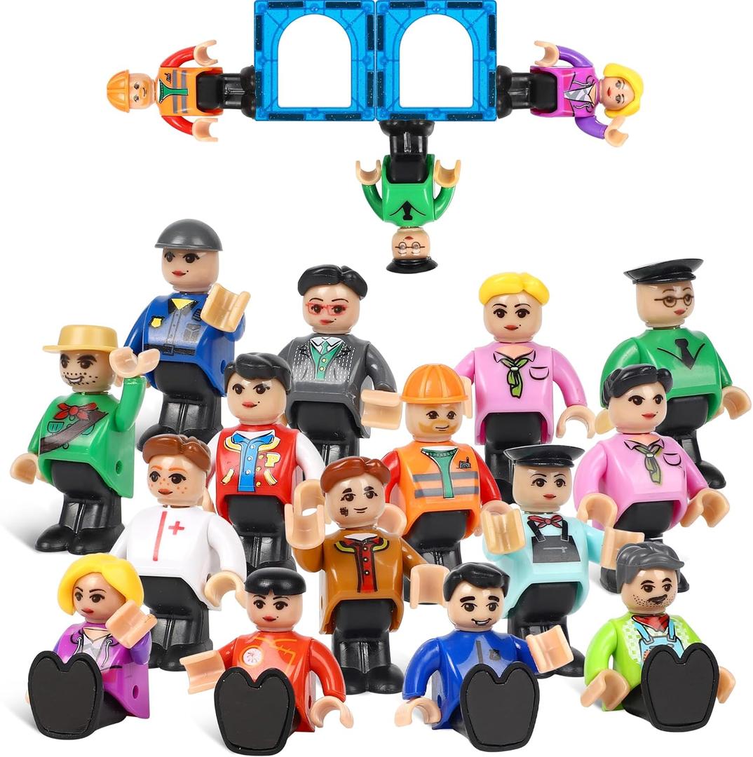 15 Pieces Magnetic People Figures for Kids, Magnet Play People Perfect for Magnetic Tiles Building Blocks STEM Learning Magnet Toys for Boys Girls Ages 3 4 5 6 7+ Years Birthday Gifts