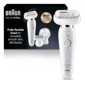 Braun Epilator Silk-pil 9 9-030 with Flexible Head, Facial Hair Removal for Women and Men, Hair Removal Device, Shaver & Trimmer, Cordless, Rechargeable, Wet & Dry, Beauty Kit with Body Massage Pad