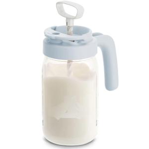 Papablic Glass Breastmilk Pitcher, Formula Mixing Pitcher with Mixing Handle Lid, Wide Mouth Mason Jar Mixer with Flip Locking Spout, Easy to Clean, BPA Free, Blue