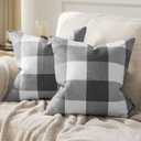Phantoscope Pack of 2 Gingham Buffalo Check Plaid Throw Decorative Pillow Cover Outdoor Indoor Throw Pillows Farmhouse Square Pillow Cases for Home Decor Grey,18 x 18 Inches (Gray)
