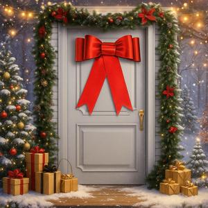30 x 39 Inches Large Red Christmas Door Bow Giant Xmas Decorative Plastic Bow Christmas Tree Topper Ornament for Front Door Mas Party Holiday Wreath Home Indoor Outdoor Wall Decorations