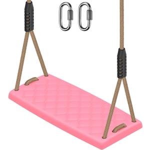 SELEWARE Heavy Duty Swing Seat with Adjustable Rope, 300lbs Capacity Non-Slip Plastic Tree Swing for Kids, Playground Swing Set Accessories Replacement with Snap Hooks for Indoor Outdoor Use (Pink)