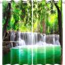 Spring Landscape Window Curtains Outdoor Green Natural Scenery Creek Waterfall Green Meadow Blackout Drapes Window Treatments for Living Room Bedroom Decor,21x45 inch,2 Panels