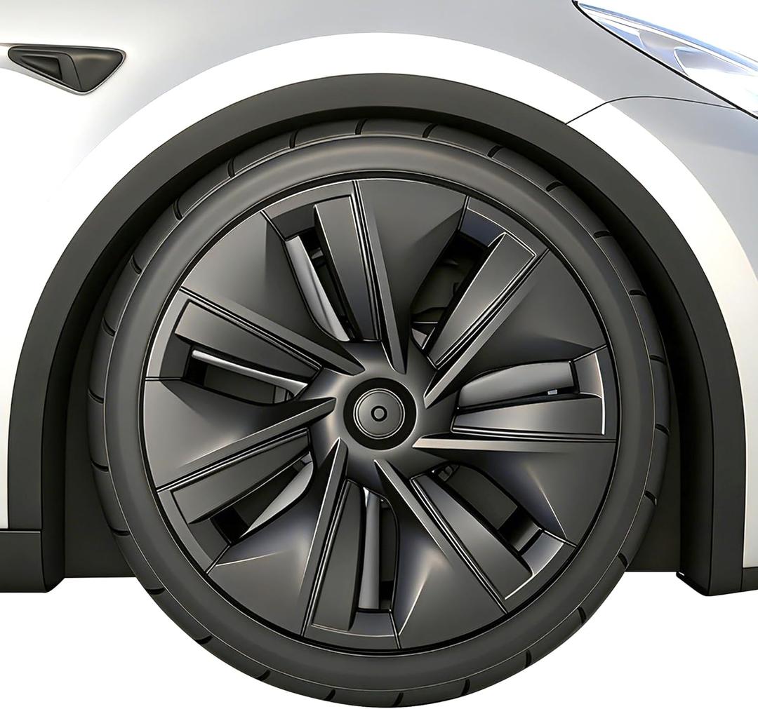 19 Inch Wheel Covers for Tesla Model Y 2021-2024, Hubcaps Compatible with Tesla Model Y Rim Protector Replacement, Quick Installation, 4 Pcs Matte Black