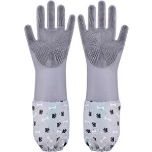 Pet Grooming Gloves Pet Hair Remover Cat, Dog Washing Gloves Silicone Heat Resistant Cleaning Gloves with High-Density Teeth Grooming Gloves for Dogs, Cats, Horses, Rabbits (1 Pair - Gray)