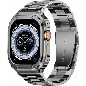 MioHHR Stainless Steel Band and Case Compatible with Apple Watch Band 49mm, Men Metal Protective Bumper Cover for iWatch Series Ultra 3/2/1, Space Gray