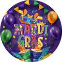 CC HOME Mardi Gras Birthday Paper Plates Napkins Purple Mask Disposable Tableware Set Party Supplies Carnival Theme Dinnerware Serves 24 Guests for Audlts Kids Girls Baby Shower Birthday 88PCS