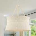 20" Hand Woven Rattan Chandelier Coastal Boho Pendant Light for Kitchen Island Dining Living Room, UL Listed