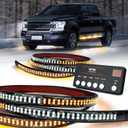 LUMENIX 2PCS 70 Inch Emergency Strobe Lights Strip LED Running Board Flexible Lights Bar Flashing Warning Hazard Safety Side Light for Construction Vehicles Tow Work Trucks Pickups - White Amber