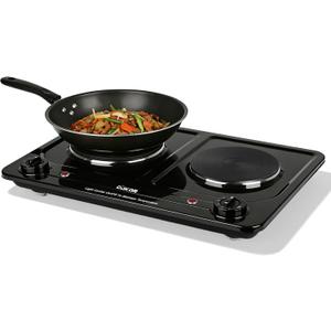 Double Burner Electric Hot Plate, 1800W Cast Iron Heating with Adjustable Temperature Control, Stainless Steel Body for Home, Dorm & Commercial Use