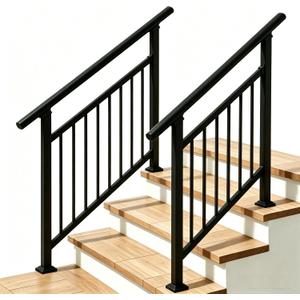 Metty Metal Hand Rails for Outdoor StepsOval Top Rail, HeavyDuty Porch Railing for Villa, Patio, Deck, Balcony, Entrance Steps, Elderly Safety, RustResistant3ft-Black