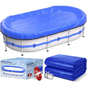 15 x 30 FT Oval Winter Pool Cover 500D Extra Thick Above Ground Pool Cover Above Ground Pool Protection with Winch and Cable Royal Blue