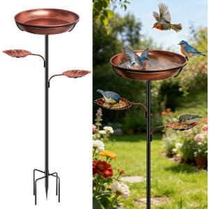 DRQ 35'' Metal Bird Bath for Outside, 12'' Dia × 2'' Deep Birdbath Bowl, Bird Feeder with 6.5'' 5-Pronged Base for Garden Decor, Patio, Yard, Lawn – Vintage Brown