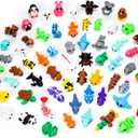 VZZNN 64pcs Mini 3D Printed Animals Bulk, 3D Printed Articulated Flexible Fidget Toy, Cute Little Animal Figurines Toy for Kids and Adults, Office, Desk, Party Favors, Decor