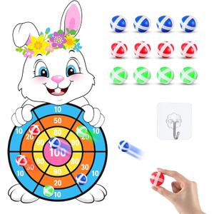 Capoda Easter Dart Board Game 28" Cute Bunny Dart Board with 12 Sticky Balls Easter Basket Stuffers for Easter Yard Indoor Outdoor Sports Games Birthday Gifts Party Favors Supplies