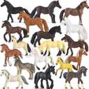 Divwa 18 Pcs Plastic Miniature Realistic Pony Horse Toy Figurine Farm Animal Toy Gift for Boy Girl, Premium Horse Party Favor Decoration Cake Topper Birthday Pinata