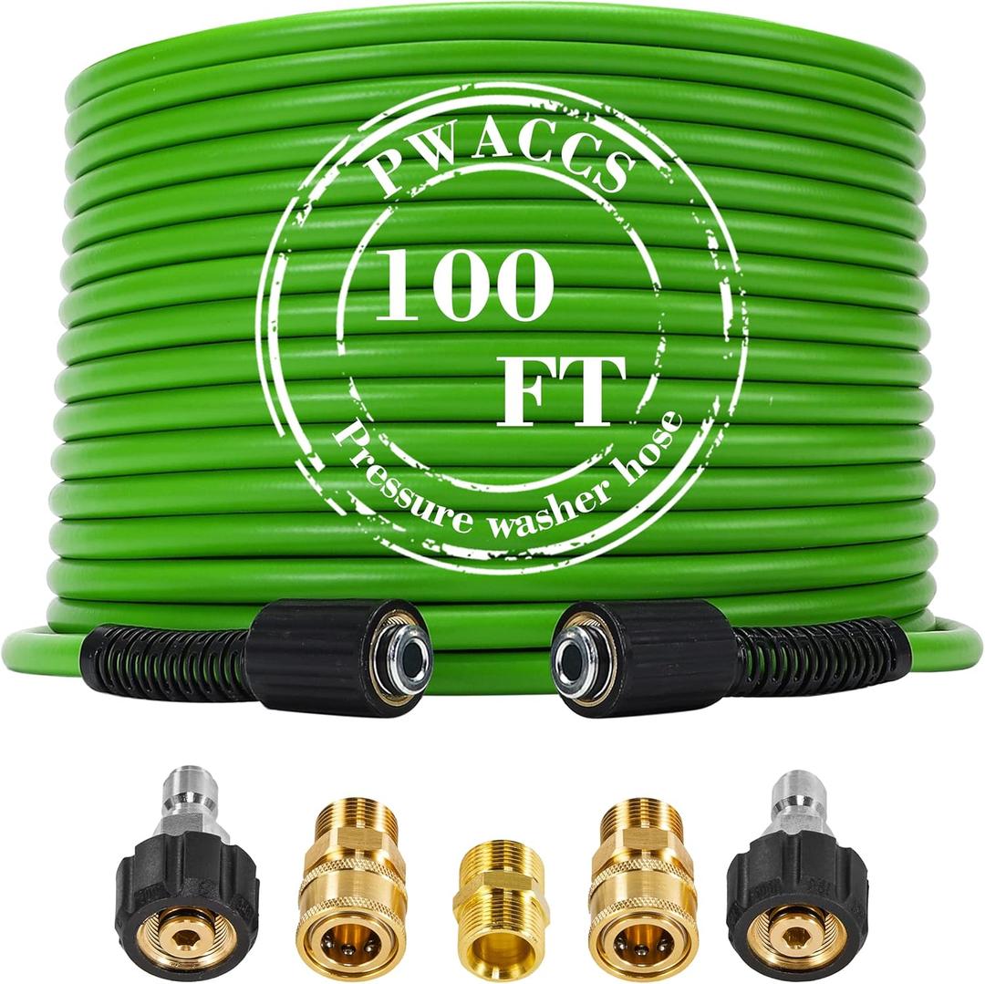 PWACCS Pressure Washer Hose for Power Washer 3600 PSI Kink Resistant Pressure Washing Extension Hose 100 FT x 1/4" Universal Electric Power Wash Hose for Replacement Compatible with M22 Fittings