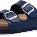 Unisex Cork Footbed Slide Sandal, Arch Support Summer Outdoor Sandals with Adjustable Buckle for Women and Men (10.5 Women/9 Men, Navy)