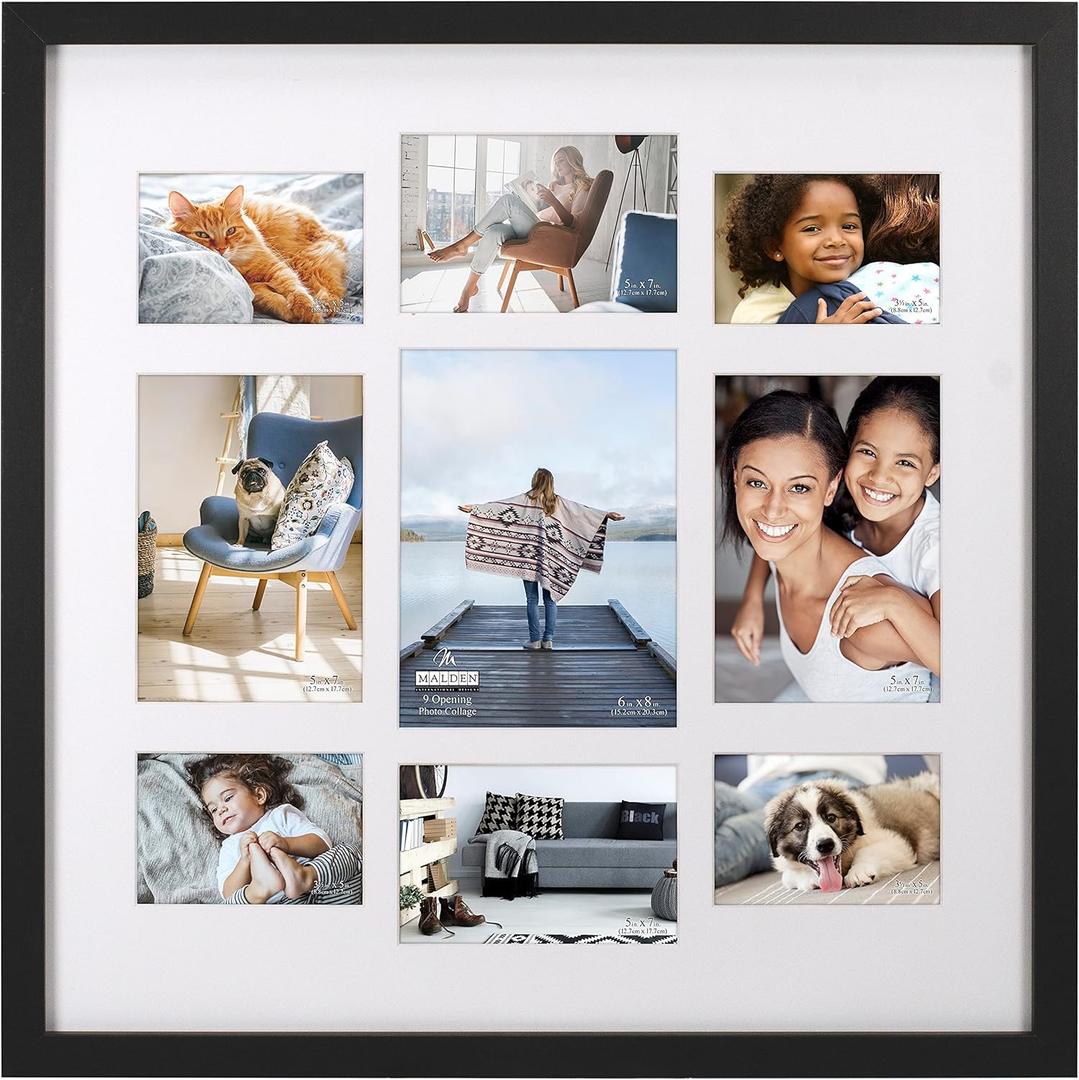 Malden International Designs Black 9 Opening 4x6 Matted Collage Photo Wall Frame