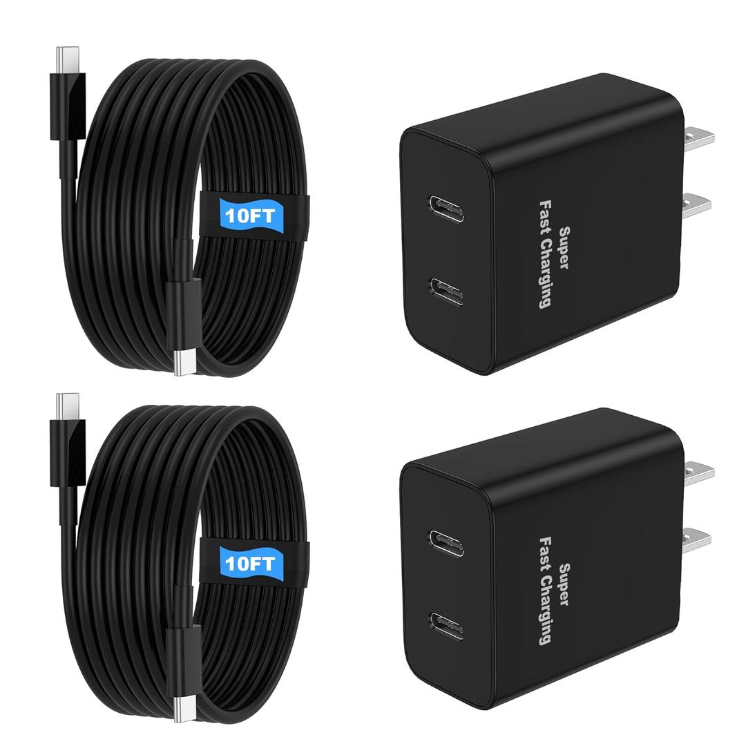 45W 2Pack Super Fast Charger USB C Dual Port Android Phone Charger Type C Fast Charging Block with 10FT Type-C Charger Cord for Samsung Galaxy S25/S25 Ultra/S25+/S24 Ultra/S24/S24+/S23/S22/iPhone 17