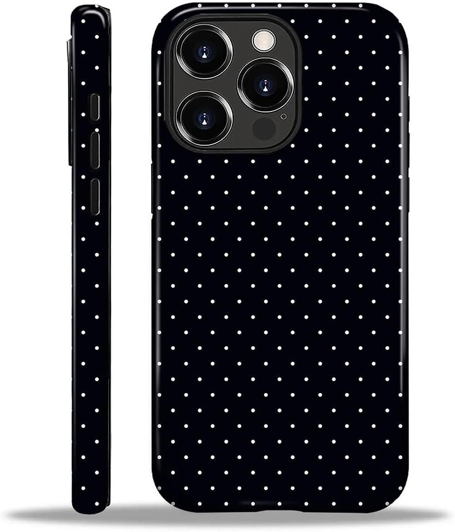 for iPhone 16 Pro Case,HL2 Polka Dot Black Hybrid 2 Layer Hard Shell Silicone Protective Pattern Design Case