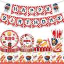 Adirasenotek BBQ Party Decorations BBQ Plates Napkins Cups,Disposable Paper Picnic supplies for Birthday, Baby Shower, Wedding, Barbecue Burgers and Grilled Meat Pattern, All Seasons