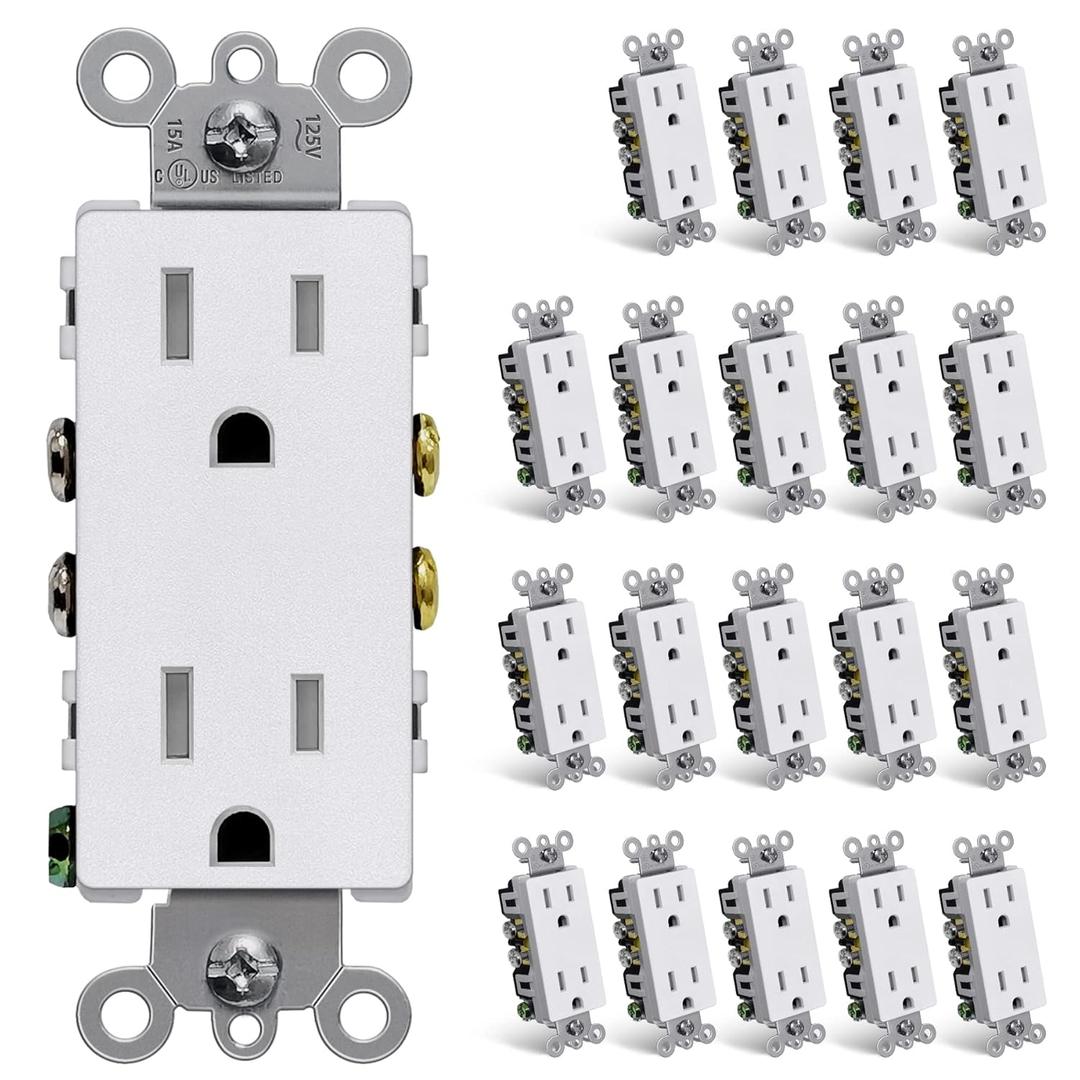 (20 Pack) CML 15 Amp Matte White Decorator Wall Receptacle Outlet, Child-Safe Tamper Resistant Standard Electrical Outlets, 15A/125V, UL Listed