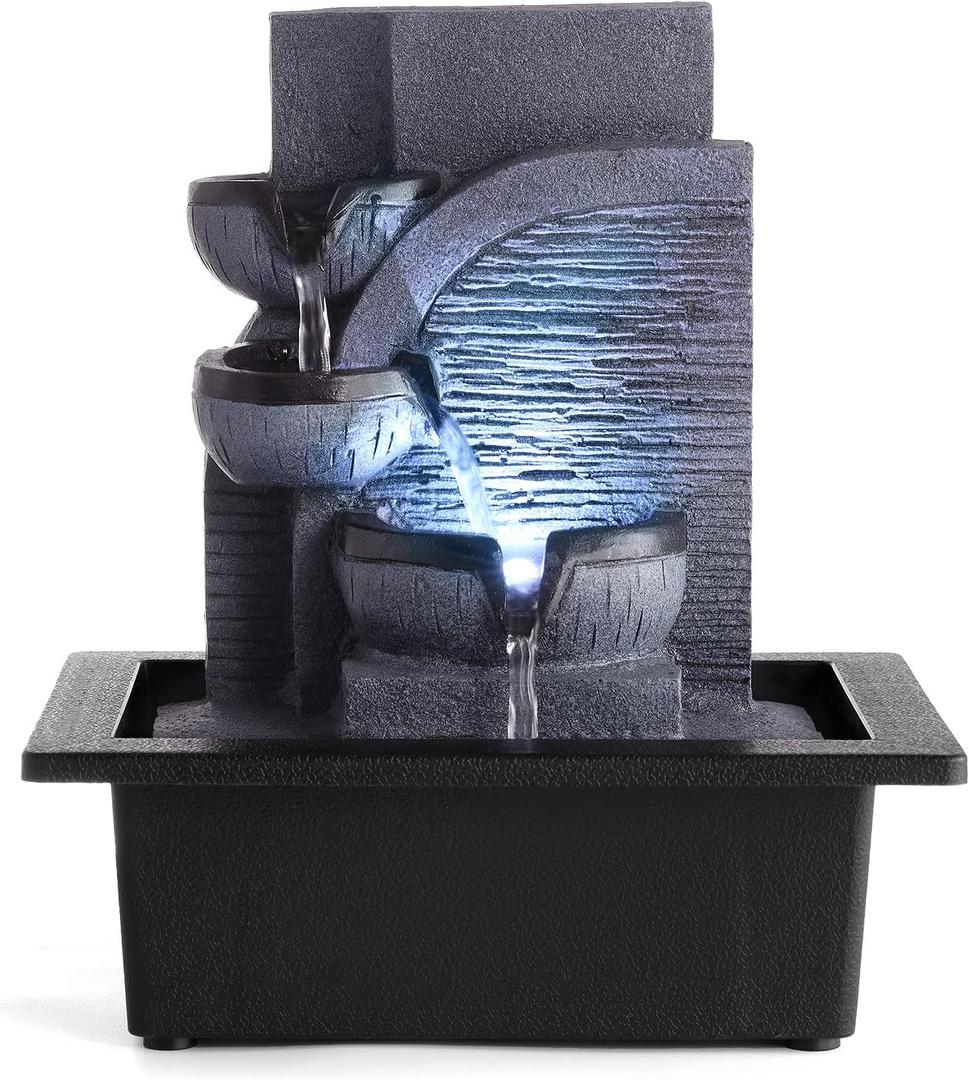 WICHEMI Tabletop Water Fountain with LED Lights Indoor Waterfall Fountains Relaxing Water Feature Indoor Fountains Zen Meditation Desktop Fountain for Home Office Bedroom Decor (Style 6)