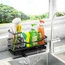 Sponge Holder for Kitchen Sink, Self-Draining Sink Caddy Organizer with Removable Brush Holder, Rustproof Metal Sponge Rack for Countertop, Fits Soap Dispenser & Scrubber, Black