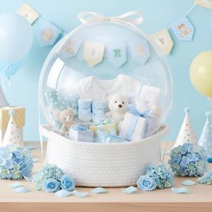 Youyole Small Woven Gift Basket Empty with 30 Inch Bobo Balloon and Ribbons Bow Tie 12 x 8 x 5 Inch Woven Rope Basket Storage with Handles for Birthday Gifts(White)