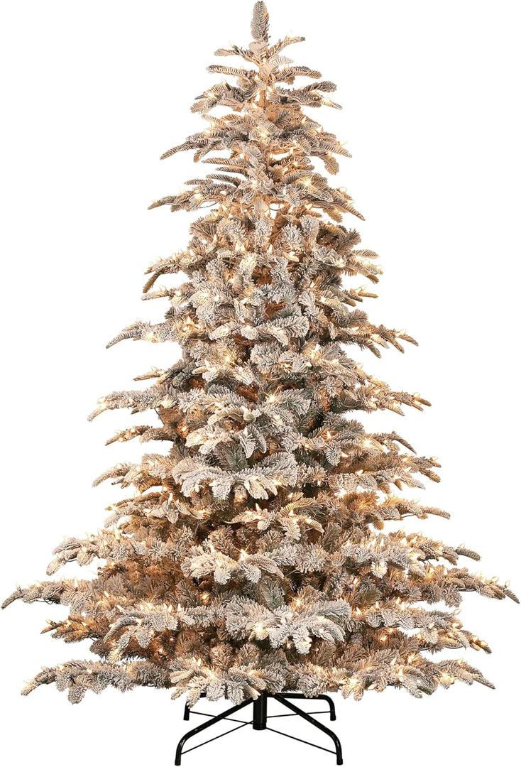 Puleo International 7.5 Foot Pre-Lit Flocked Aspen Fir Artificial Christmas Tree with 700 UL Listed Clear Lights