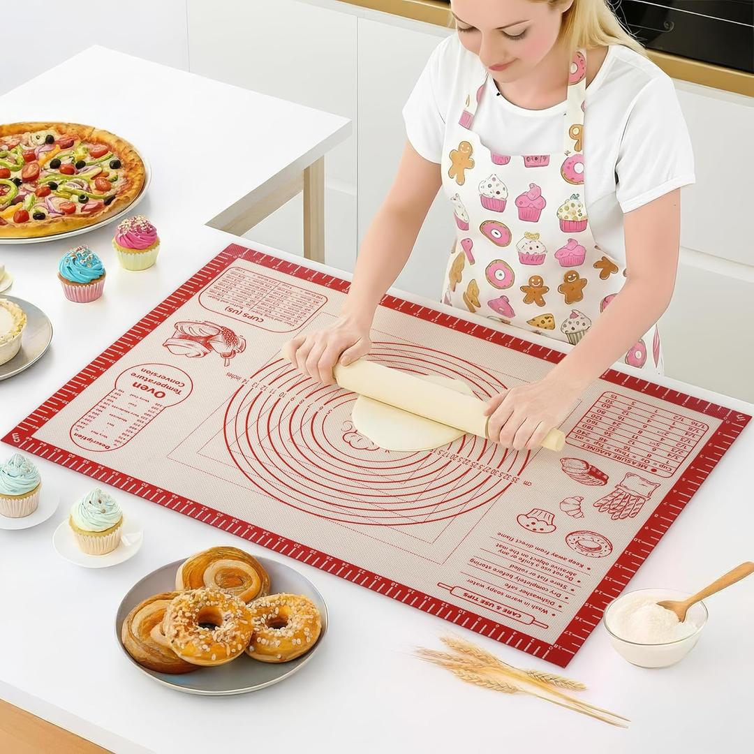 Silicone Baking Pastry Dough Mat - Non Slip Rolling Mat with Measurement Guides, Thick Reusable Kneading Board for Bread, Pizza, Cookies, Fondant, Nonstick Baking Sheet for Kitchen Counter, 20x28inch