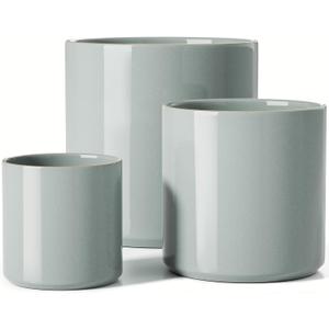 LE TAUCI Ceramic Plant Pots Indoor, 10+8+6 Inch Planters for Indoor Plants, Mid-Century Modern Flower Pots with Drainage Hole and Plug, Cylinder Round Planters, Set of 3, Blue Gray