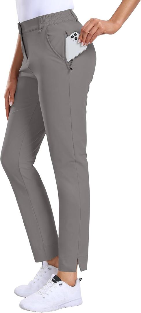Hiverlay Womens Golf Pants Stretch Work Ankle Pants with Pockets Quick Dry Straight Business Casual Hiking Pants (Small, Grey)