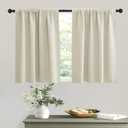  Small Window Curtains - Room Darkening Light Block Energy Efficient Privacy Drapes for Kitchen Dining Bedroom Bath Basement, W 42 x L 36 inches, Beige, 2 Panels