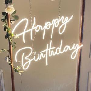 Large Happy Birthday LED Neon Sign, 28 inches Personalized Neon Light Sign for Birthday Party Wall Decoration Bar Rave Home Decor Christmas Light Present(Warm White)