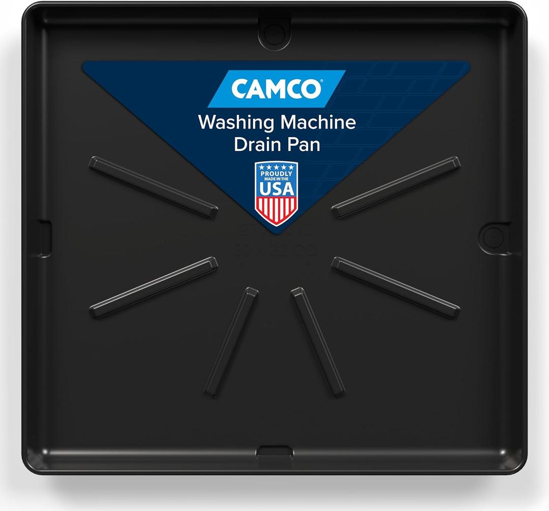 Camco Washing Machine Drain Pan - Features a Durable Plastic Construction, 1-inch/1.5-inch PVC Drain Fitting, and Measures 30-inches (L) x 32-inches (W) x 2 -inches (H) (OD) (20750)