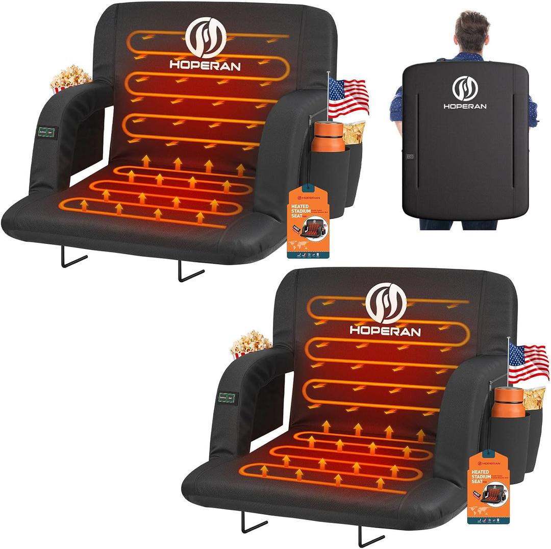 HOPERAN 21in Heated Stadium Seats for Bleachers, Dual Control, 2 PCS, Black